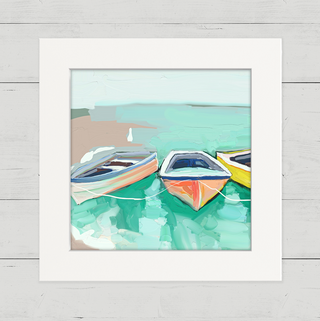 Colorful coastal boat artwork by Cathy Walters Art