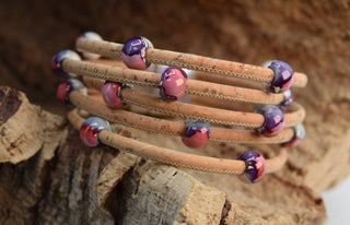 Cherry Violet Beaded Cork Bracelet