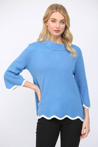 SCALLOP EDGE DETAILED MOCK NECK SWEATER TOP  FW10429