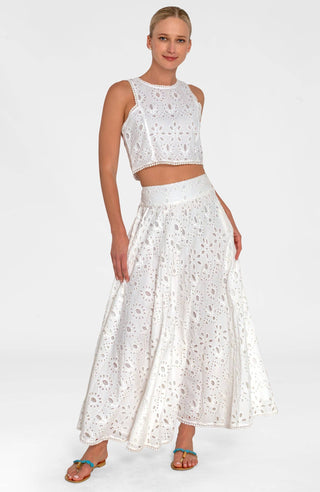 Cotton Maxi Skirt with Smocked Waistband | Flowy Maxi Skirt with Pockets