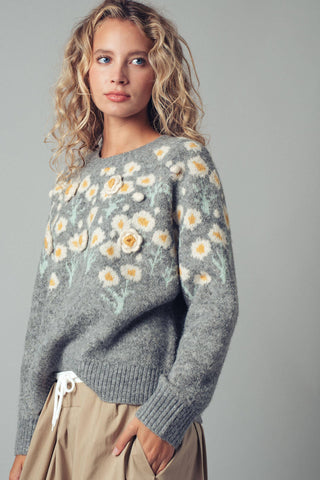 Urban Daizy - Daisy Embossed 3D Floral Knit Sweater
