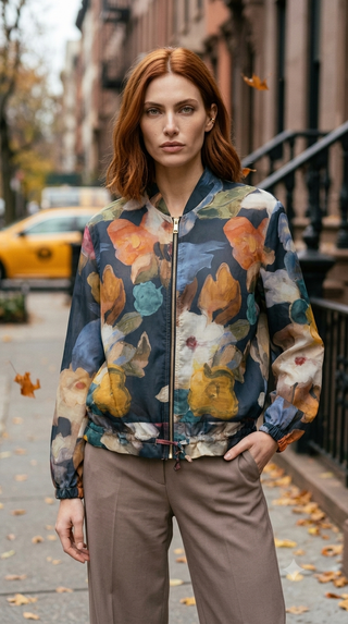 LOOWIE Navy Watercolor Floral Tencel Jacket