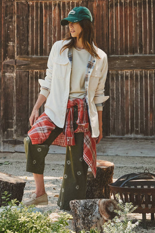 Urban Daizy - Plaid Lined Corduroy Flannel Shacket