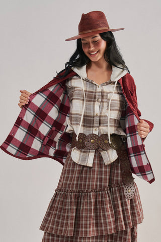 Urban Daizy - Plaid Lined Corduroy Flannel Shacket