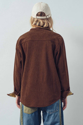 Urban Daizy - Plaid Flannel-Lined Corduroy Shacket
