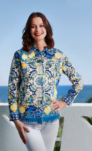 Dizzy Lizzy Cape Cod Lemon &  Dragon Cotton Linen Top | Coastal Women's Blouse