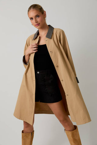 Tan & Black Contrast-Collar Trench Coat | Sunday Edition
