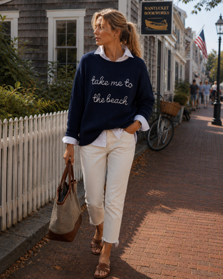 Chloe Weekend Sweater Navy | Soft Cotton Roll Neck Sweater
