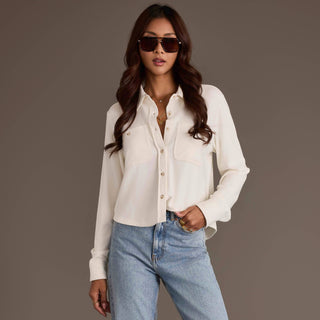 Ivory Cropped Soft Button-Up Shirt | Panache
