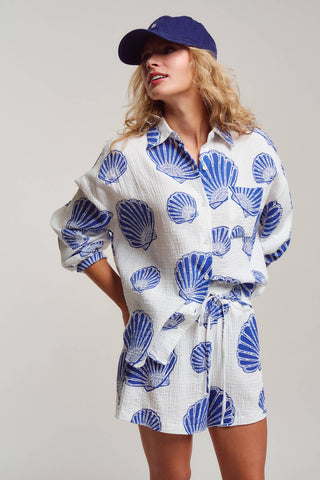 Urban Daizy - Seaside Blue Shell Cotton Gauze Shirt & Short Set
