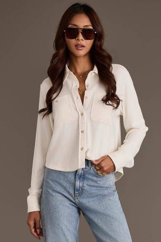 Ivory Cropped Soft Button-Up Shirt | Panache