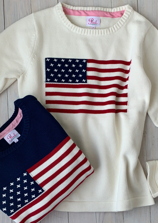 Pink Pineapple American Flag Sweater | 100% Cotton Patriotic Knit Sweater for Wome