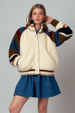Urban Daizy - Chunky Rib-Knit Faux Fur Lined Cardigan