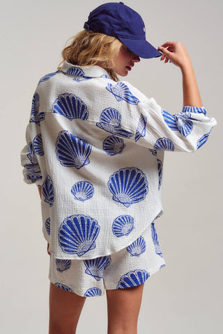 Urban Daizy - Seaside Blue Shell Cotton Gauze Shirt & Short Set