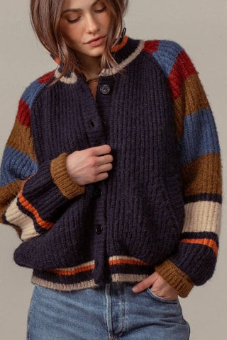 Urban Daizy - Chunky Rib-Knit Faux Fur Lined Cardigan