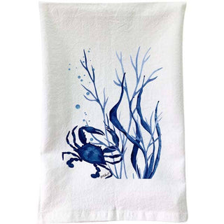 B McVan Designs - Blue & White Crab at Sea Flour Sack Towel