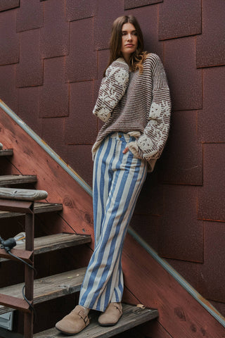 Urban Daizy - Floral Embroidered Striped Knit Sweater