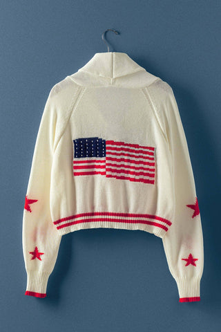 Patriotic American Flag Shawl Collar Cardigan Sweater- Urban Daizy