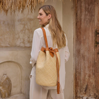 Handwoven Rattan Convertible Sling Bag &amp; Backpack | Sustainable Artisan Leather Bag