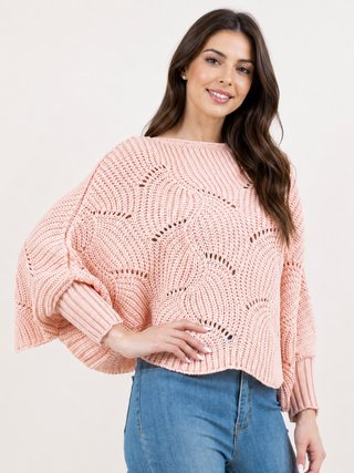 Designer House Cropped Openwork Batwing Sweater