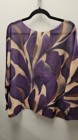 Default Title LOOWIE -  VILP Purple Leaves Round Knit Printed Sweater LOOWIE