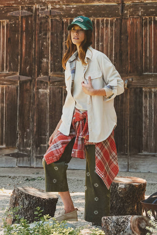 Urban Daizy - Plaid Lined Corduroy Flannel Shacket
