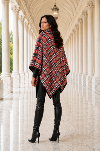 Designer House Plaid Button Front Cowl Neck Capelet