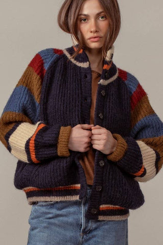 Urban Daizy - Chunky Rib-Knit Faux Fur Lined Cardigan