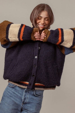 Urban Daizy - Chunky Rib-Knit Faux Fur Lined Cardigan