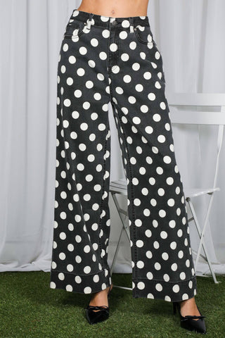 Vine & Love Polka Dot High-Rise Stretch Jeans | Black & Brown