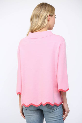 SCALLOP EDGE DETAILED MOCK NECK SWEATER TOP  FW10429
