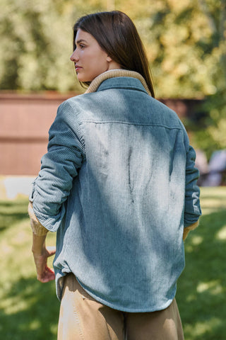 Urban Daizy - Plaid Lined Corduroy Flannel Shacket