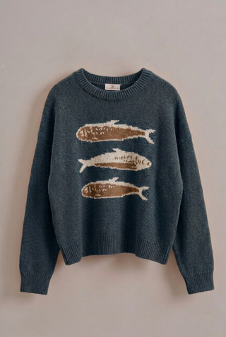 Urban Daizy - Graphic Oversized Drop-Shoulder Knit Sweater