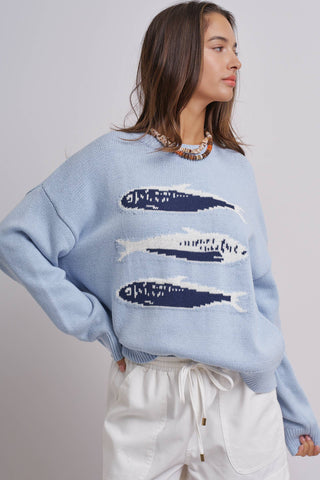 Urban Daizy - Graphic Oversized Drop-Shoulder Knit Sweater