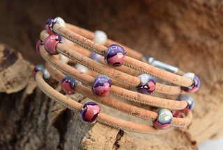 Cherry Violet Beaded Cork Bracelet