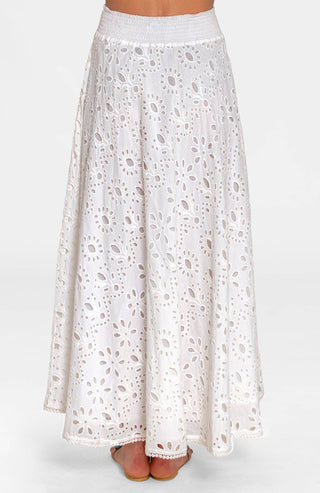 Cotton Maxi Skirt with Smocked Waistband | Flowy Maxi Skirt with Pockets