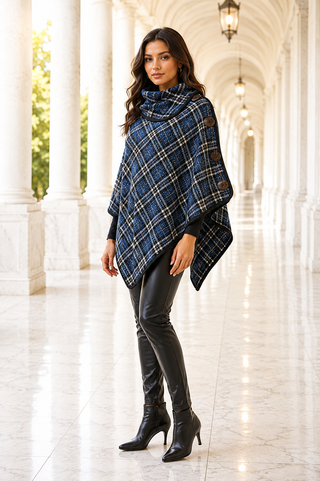 Designer House Plaid Button Front Cowl Neck Capelet