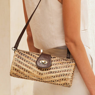 The Winding Road - Rattan Convertable Clutch with Removable Leather Strap