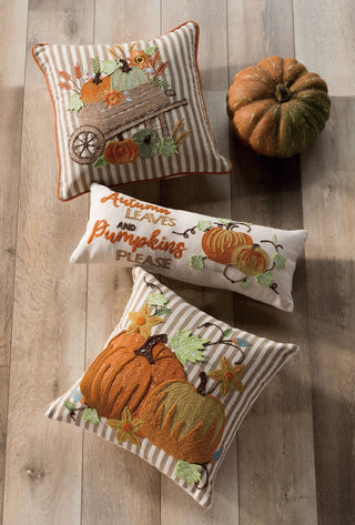 Peking Handicraft - Pumpkins Embroidered Pillow - Perfect for Fall décor