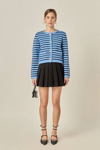 English Factory - Pepper Knit Sailor Stripe Long Sleeve Cropped Sweater Cardigan
