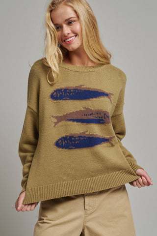 Urban Daizy - Graphic Oversized Drop-Shoulder Knit Sweater