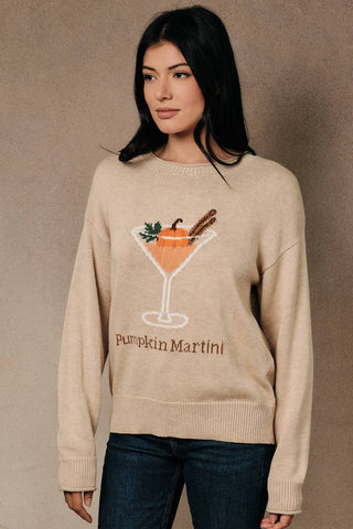 Pumpkin Martini Graphic Sweater in Taupe | Sunday Edition
