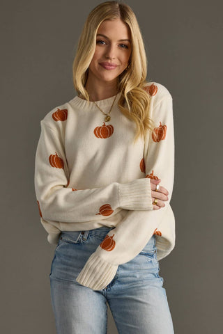 Cream Pumpkin Print Sweater | Panache