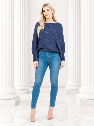 Designer House Cropped Openwork Batwing Sweater