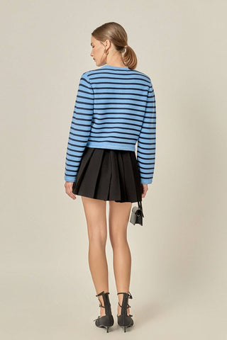 English Factory - Pepper Knit Sailor Stripe Long Sleeve Cropped Sweater Cardigan