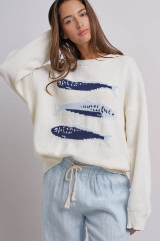 Urban Daizy - Graphic Oversized Drop-Shoulder Knit Sweater