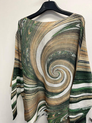 Default Title LOOWIE -  VIWAO Olive Beige Spiral Round Knit Printed Sweater