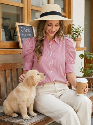 Striped Puff Sleeve Blouse