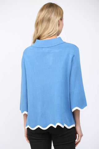 SCALLOP EDGE DETAILED MOCK NECK SWEATER TOP  FW10429