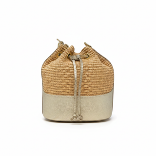 German Fuentes Handbags - GF2833 GENUINE ITALIAN LEATHER AND RAFFIA BUCKET BAG